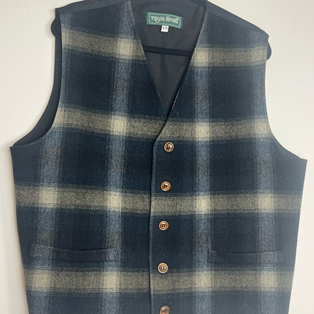Vtg T&T Co. Sport Shadow Plaid Wool/Cashmere Blend Vest - XL - Made in Canada